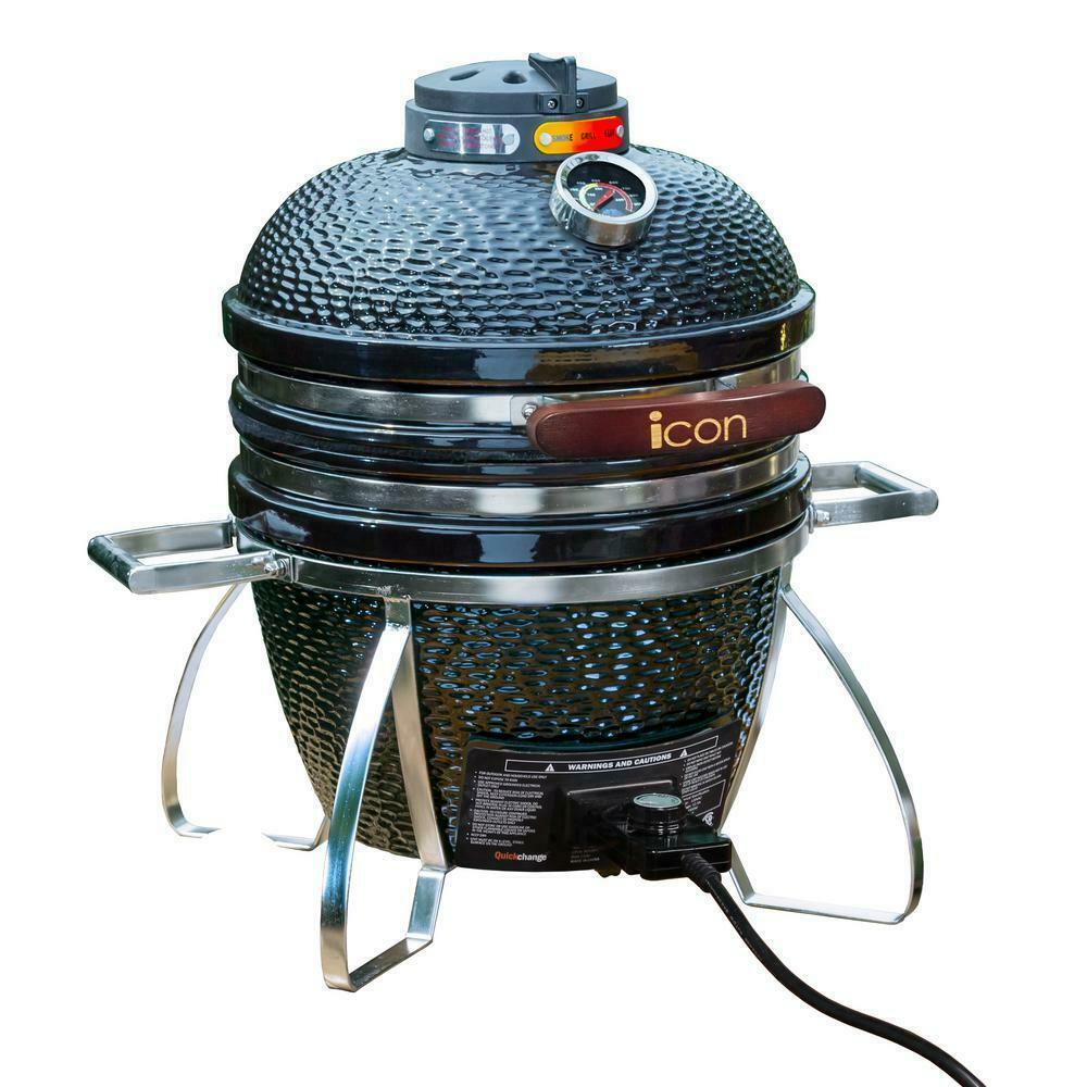 Vision Icon 101 Electric and Charcoal Kamado Grill in Black