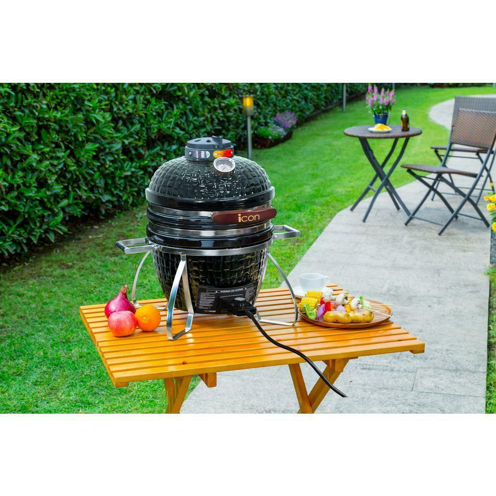 Vision Icon 101 Electric and Charcoal Kamado Grill in Black