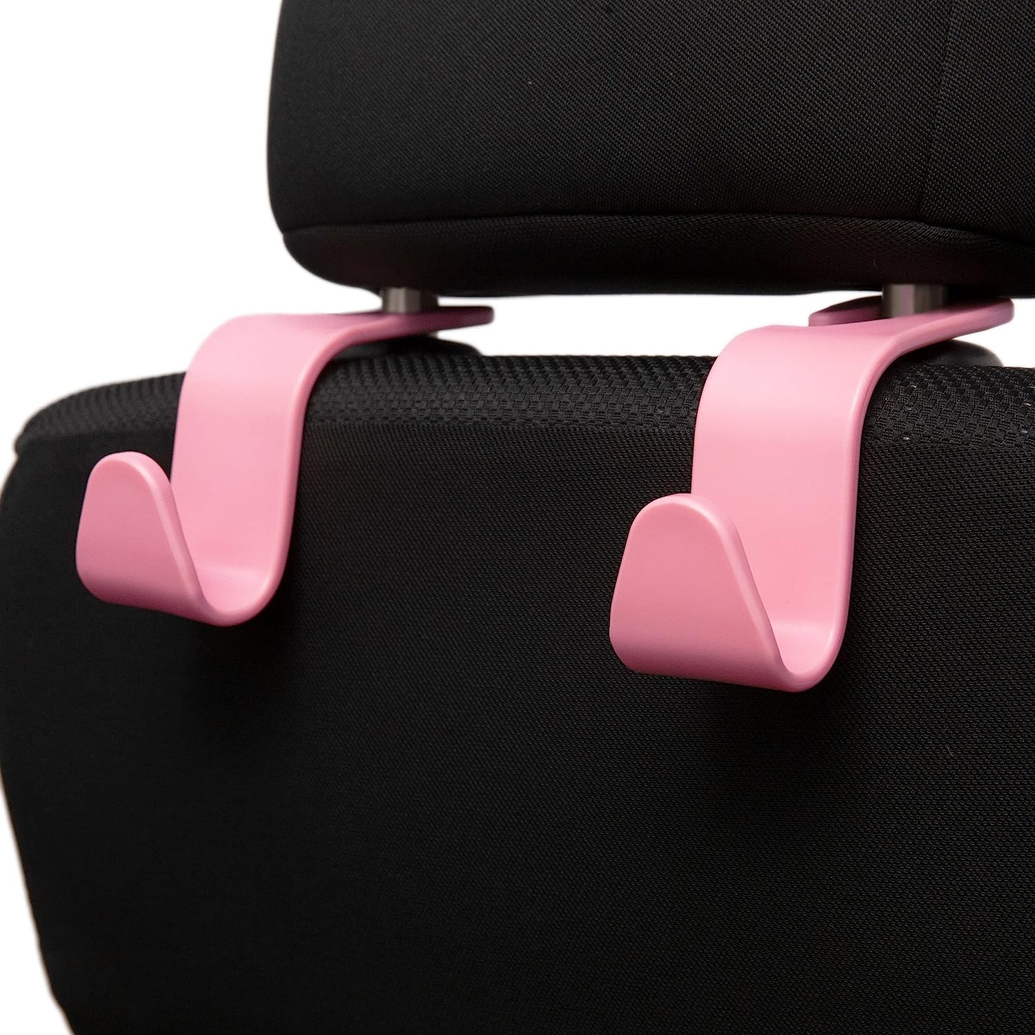 Amooca Universal Car Headrest Hooks, Car Organizer Hanger Storage Hooks for Bag Purse Cloth Grocery (Pink Set of 4)