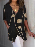 Printed V-neck Short Sleeve Shirt