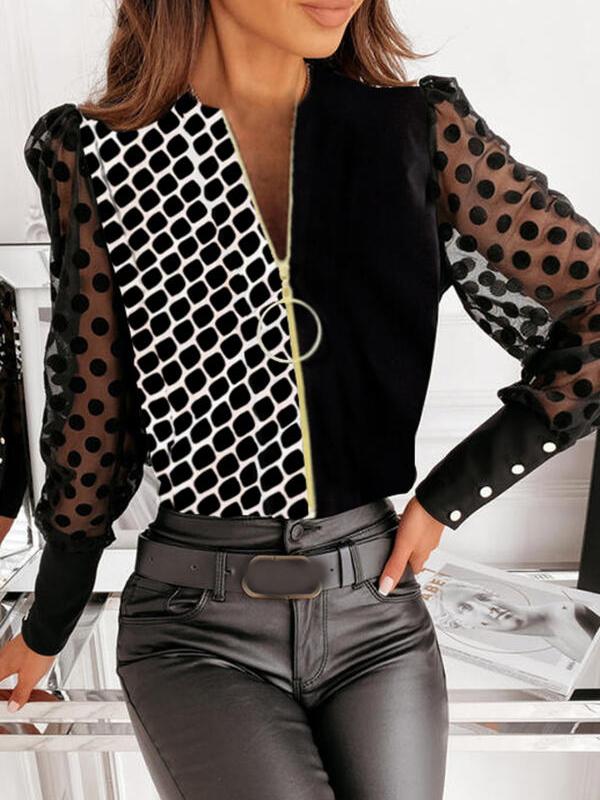 Fashion Color Block Zipper Shirt