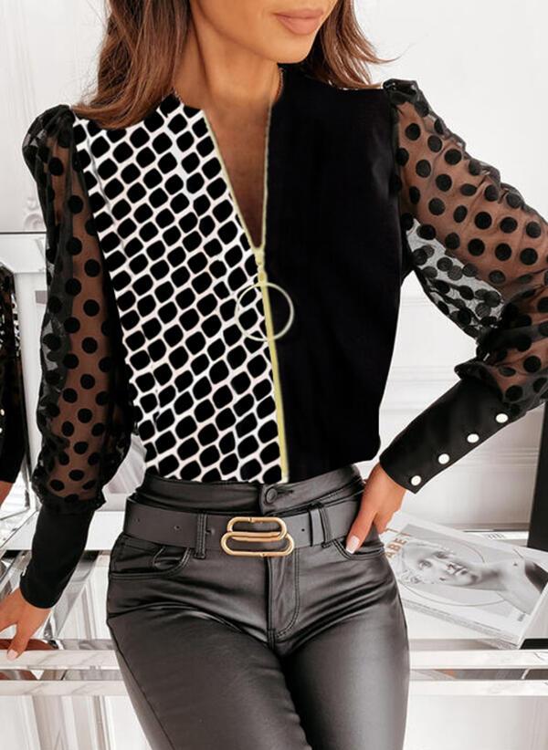 Fashion Color Block Zipper Shirt