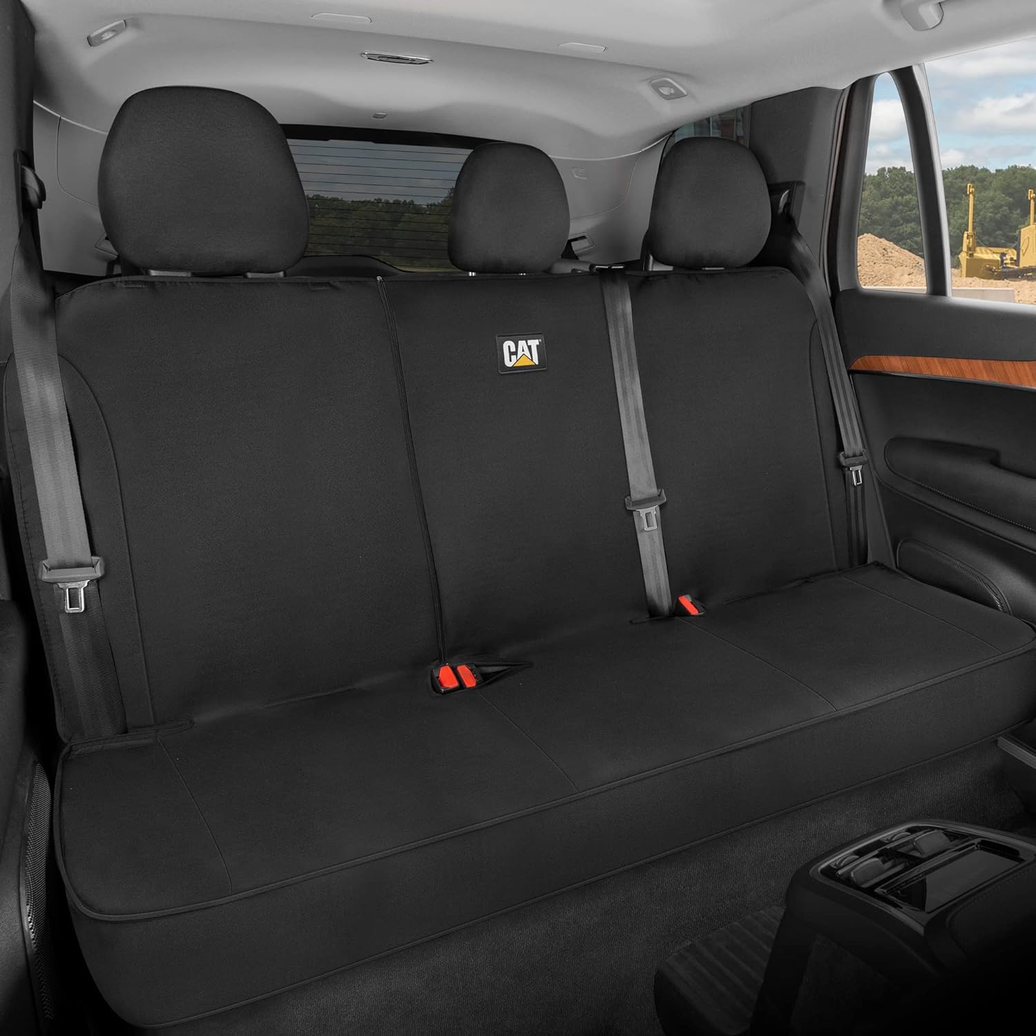 CATFlexfit Seat Cover for Cars Trucks SUV, Zipper Split Rear Bench Protector with Durable Canvas Material, Interior Cover in Black