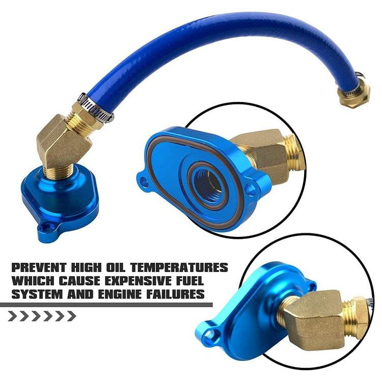 6.0L Powerstroke Oil Cooler Flush Kit, Blue Anodize Adapter EGR Cooler Flush Adapter for Ford 2003 2004 2005 2006 2007 2008 2009 2010 Diesel