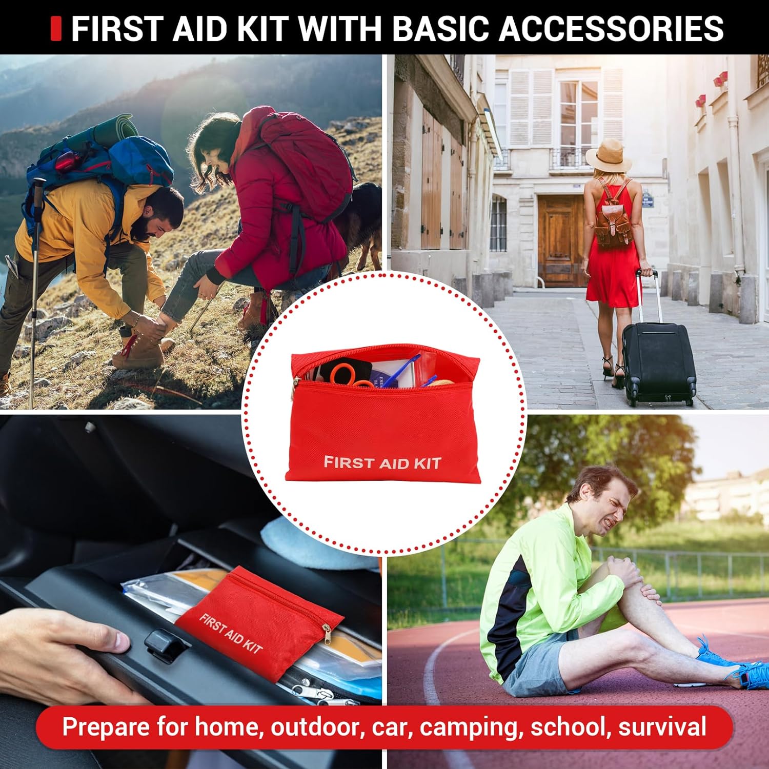 Car Emergency Kit, 23 in 1 Multifunctional Roadside Assistance Auto Safety Kit, First Aid Kit, Jumper Cables, Tow Rope, Triangle, Flashlight, Safety Hammer, and More Ideal Survival Pack Accessories