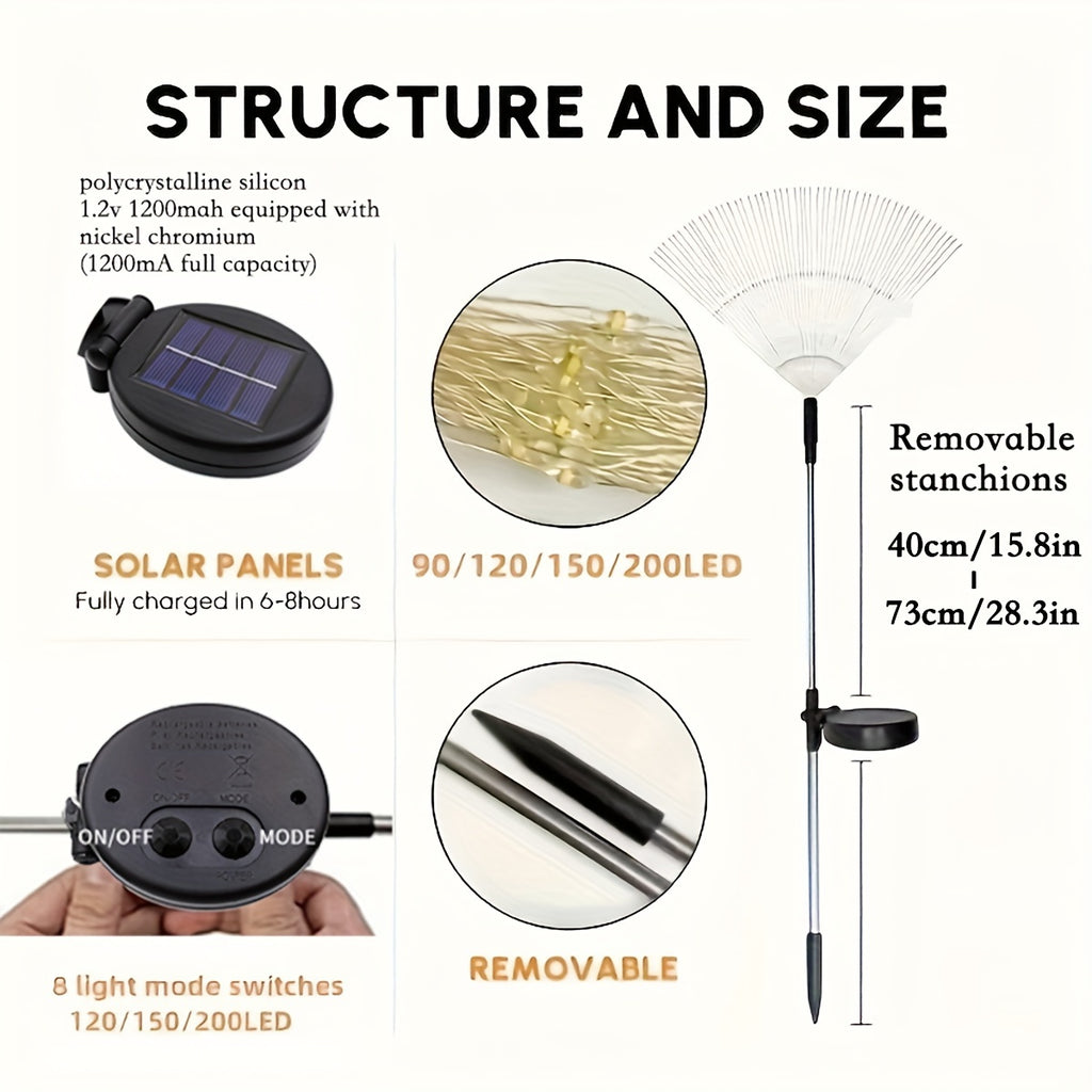 Solar Garden Lights Solar Firework Lights, 8-Mode Lighting Solar Lights Outdoor Waterproof For Garden Patio Walkway Pathway Party Wedding Decorative