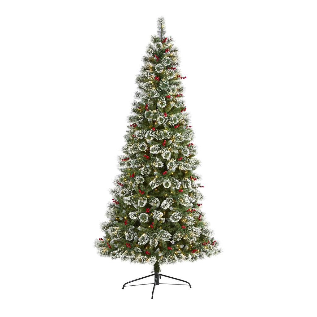 Nearly Natural 8' Frosted Pine Artificial Christmas Tree Prelit with 550 Clear LED Lights