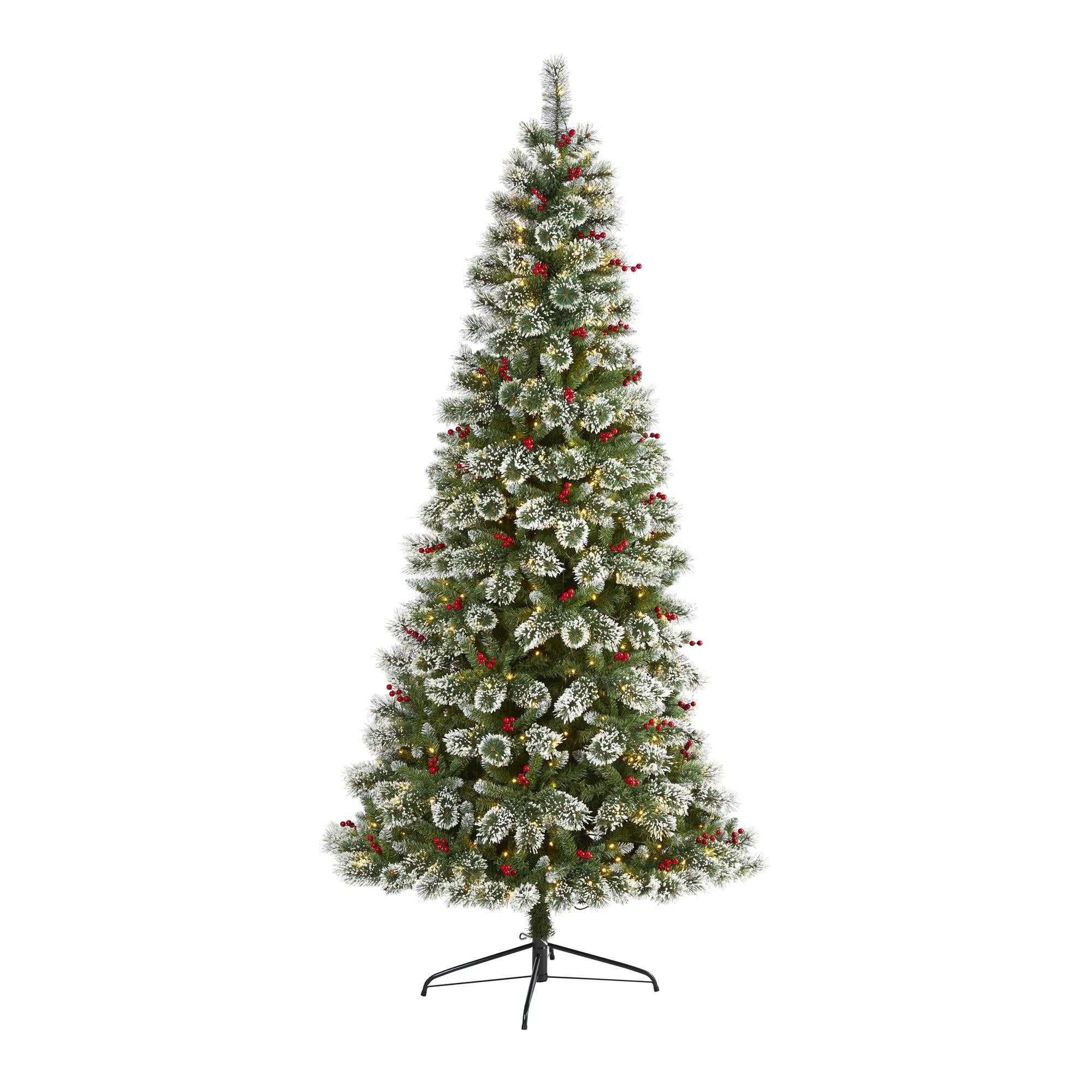 Nearly Natural 8' Frosted Pine Artificial Christmas Tree Prelit with 550 Clear LED Lights