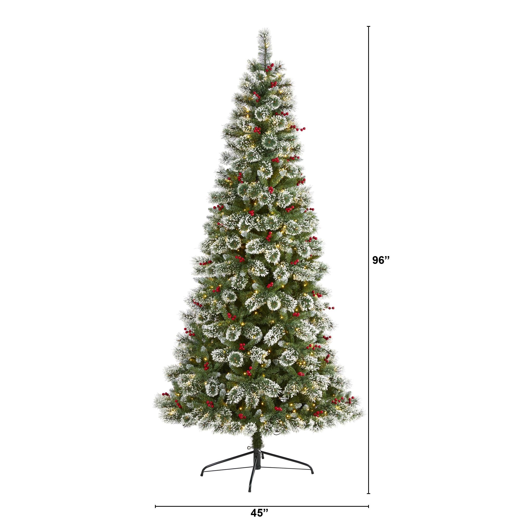 Nearly Natural 8' Frosted Pine Artificial Christmas Tree Prelit with 550 Clear LED Lights