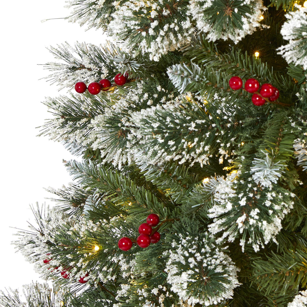 Nearly Natural 8' Frosted Pine Artificial Christmas Tree Prelit with 550 Clear LED Lights