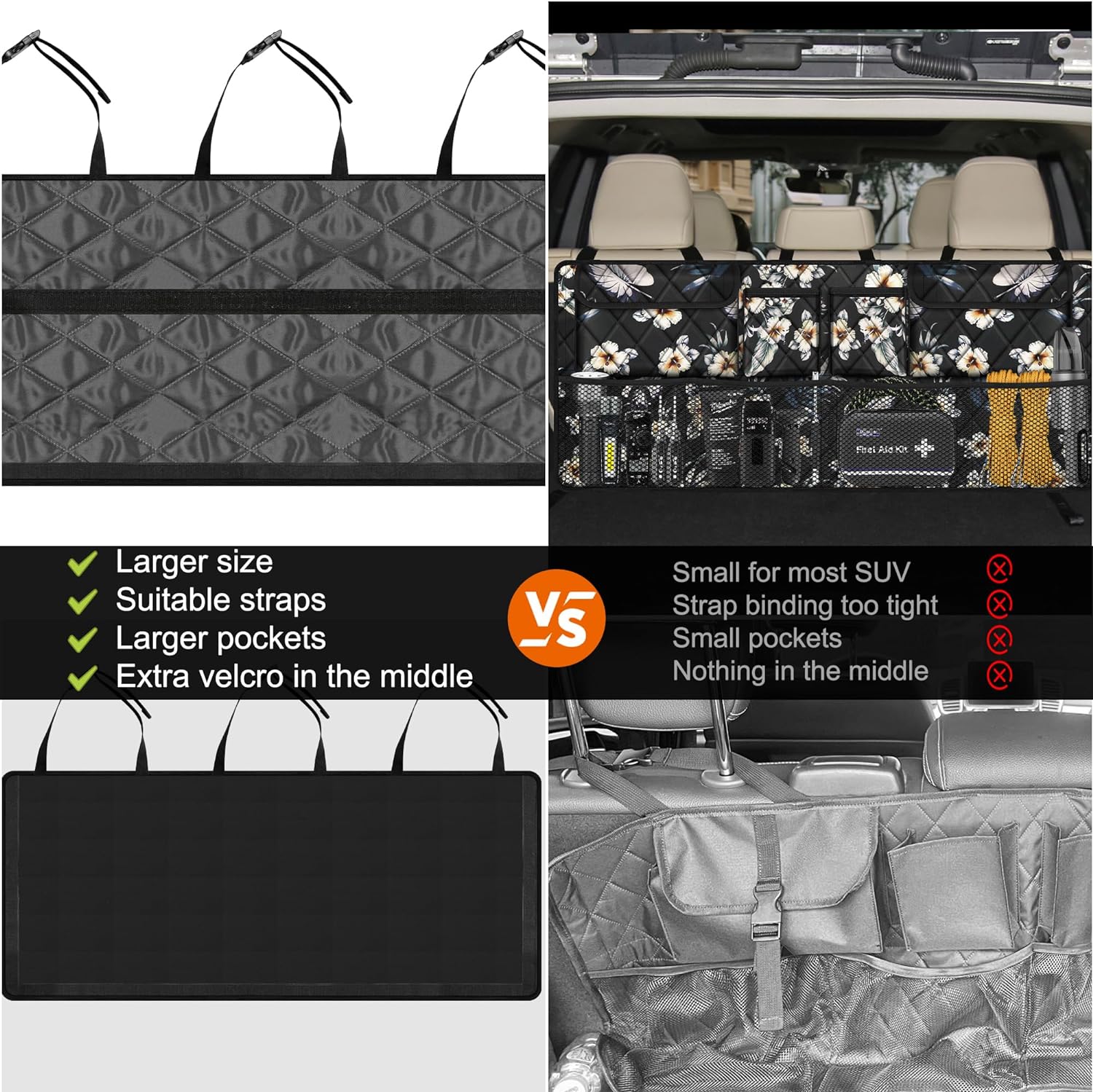 Femuar Car Trunk Organizer,Large Capacity Backseat Trunk Organizer(42"*18"),Collapsible Car Storage Bag with 8 Pocekt,Car Organizer for SUV/MPV/Truck - Hibiscus