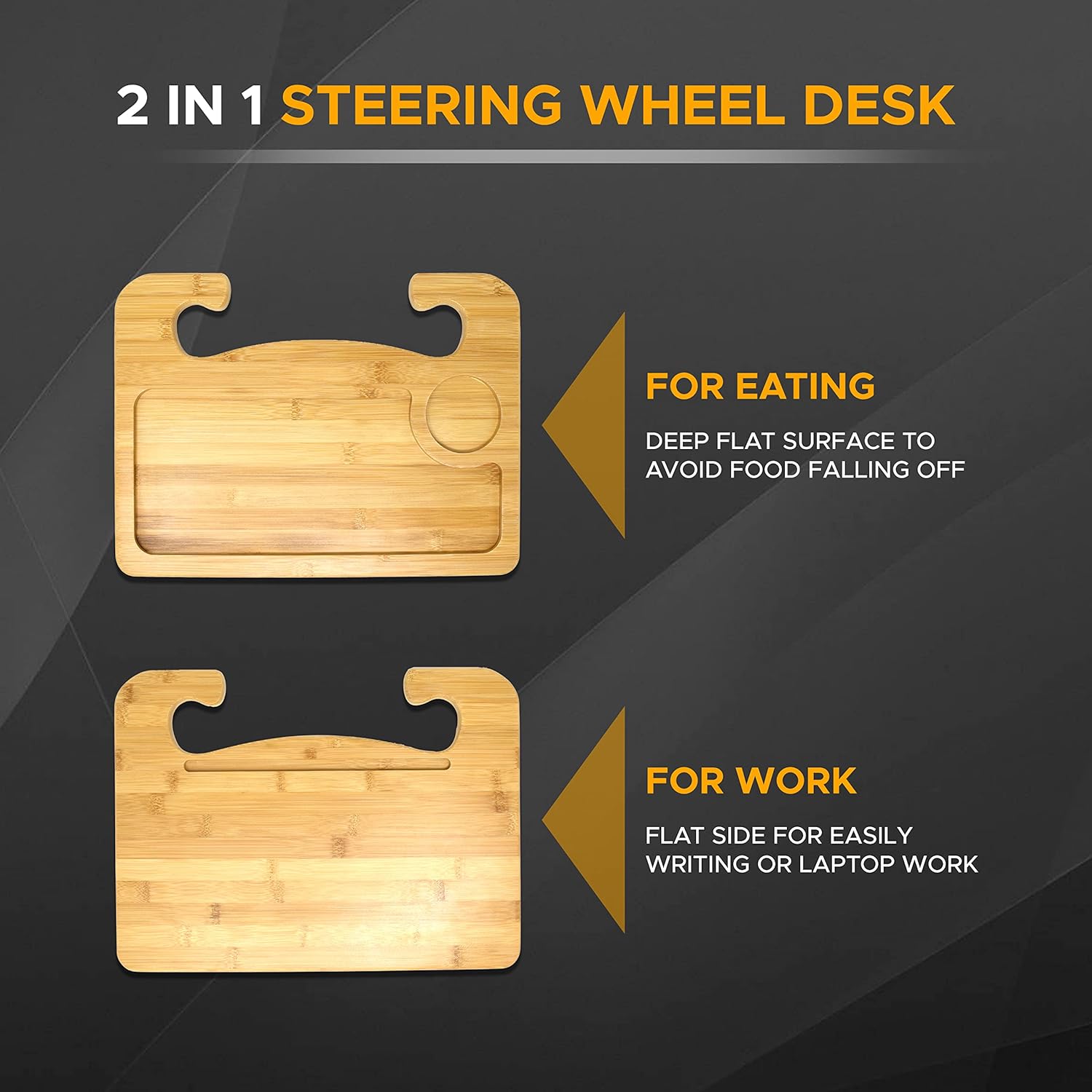 EcoNour 2 in 1 Car Steering Wheel Tray | Car Lap Desk for Convenient Working | Bamboo Trays for Eating | Interior Accessories for Truck Drivers | Lightweight Wooden Tray for Car with Easy Storage