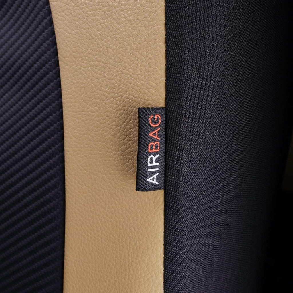 Flying Banner car seat Covers Protects Water Proof Faux Leather Carbon Fiber Front and Rear Bench (Black Beige, Full Set - 8PCS)