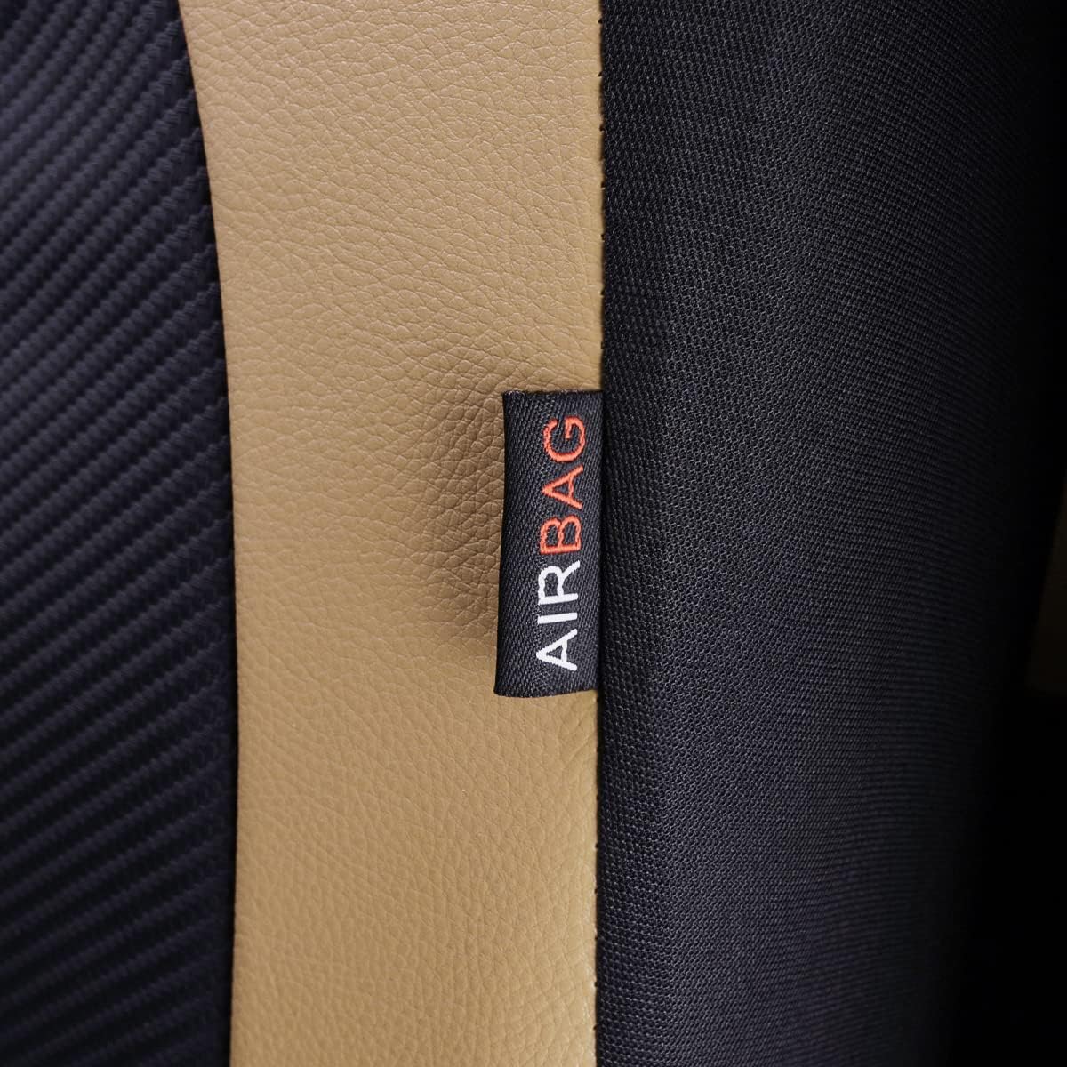 Flying Banner car seat Covers Protects Water Proof Faux Leather Carbon Fiber Front and Rear Bench (Black Beige, Full Set - 8PCS)