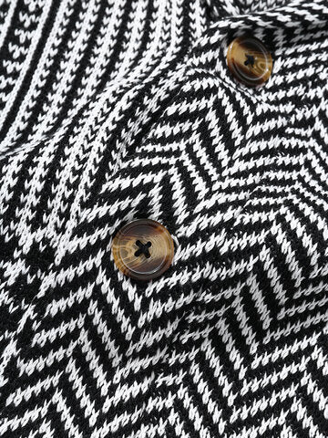 mens houndstooth pattern patchwork lapel button front knit casual cardigans
