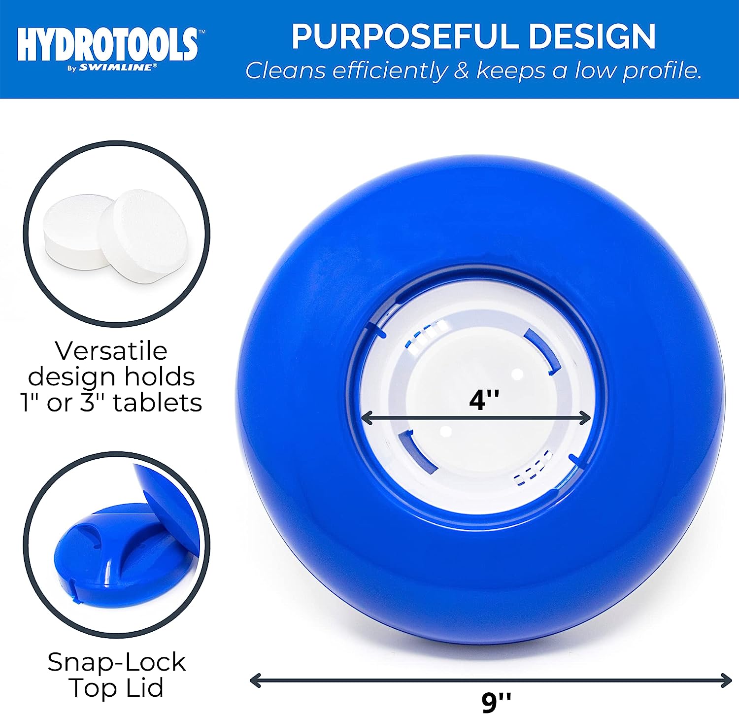 HYDROTOOLS BY SWIMLINE 8720 Extra Large Capacity Pool &amp; Spa Chemical Dispenser | Compatible With Bromine &amp; Chlorine Supports 1-3’’ Tablets | Adjustable Control Ring For Customizable Flow Rate