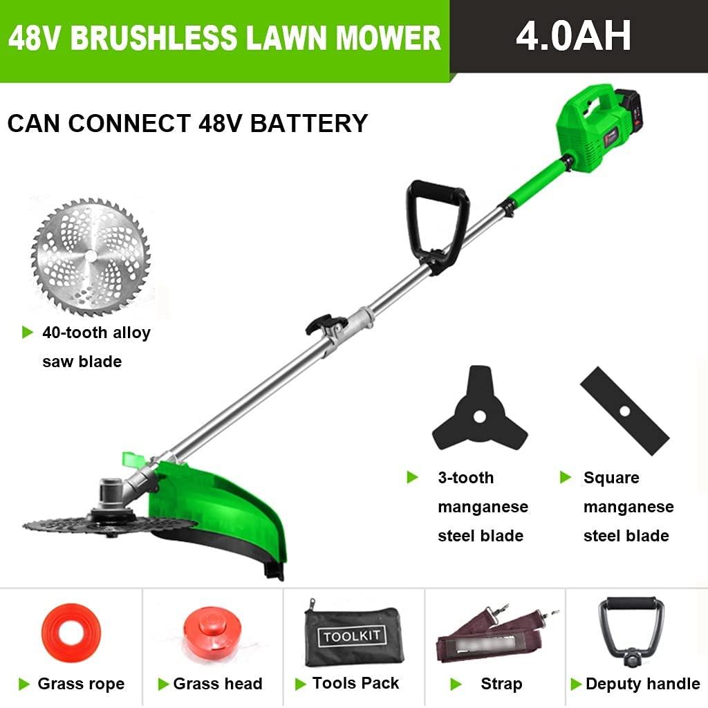 Priority Culture Battery Grass Cutter Outdoor Portable Electric Lawn Mower Garden Small Rechargeable Weeder, Multifunctional Agricultural Lawn Mower, High-Power Brushless Motor 48V/4Ah