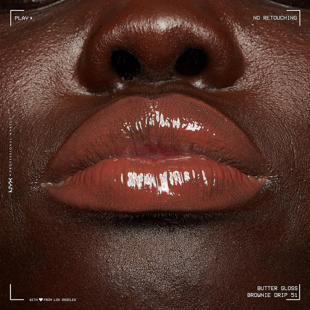NYX PROFESSIONAL MAKEUP Butter Gloss Brown Sugar, Non-Sticky Lip Gloss - Brownie Drip (Deep Brown)