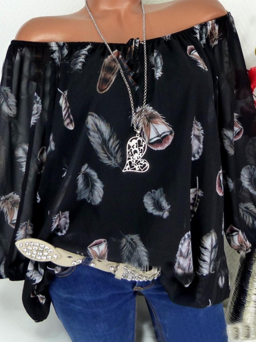 Autumn Spring Summer Cotton Women Tie Collar Feather Three-Quarter Sleeve Blouses