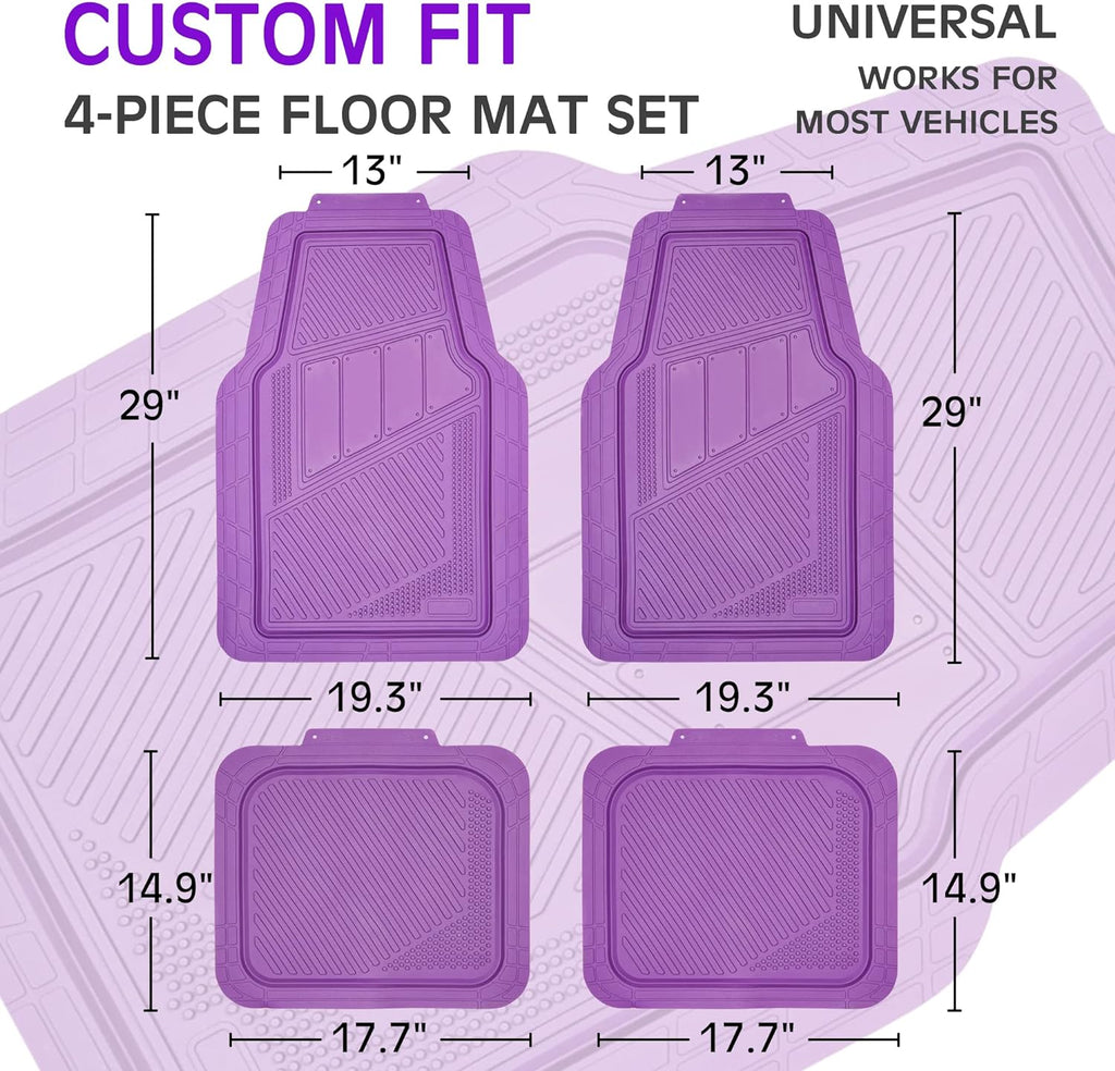 CAR PASS Heavy Duty Rubber Floor Mats 4-Piece Car Mat Set - Universal Waterproof Floor Mats for Car SUV Truck, Durable All-Weather Mats(Purple)