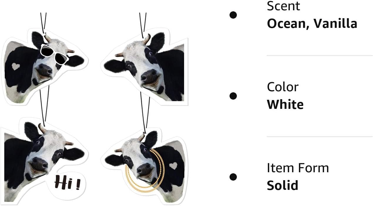 Pack of 8 Cow Air Freshener Car Cow Gifts for Women Funny Cow Print Car Accessories Hanging for Women Men Cute Air Freshener Decorative Car Freshener