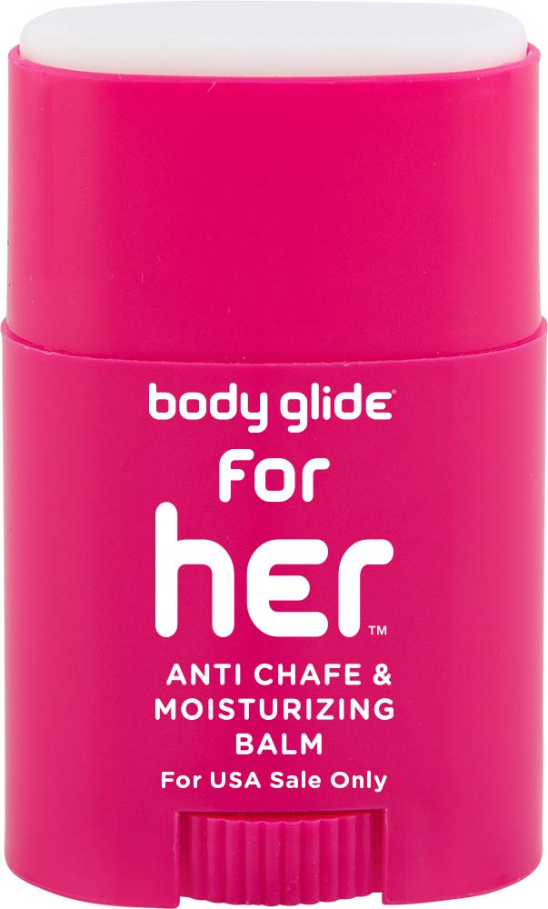 Body Glide For Her Anti Chafe Balm: anti chafing stick with added emollients. Prevent rubbing leading to chafing, raw skin, and irritation. Use for arm, chest, bra, butt, groin, &amp; thigh chafing: 0.8oz