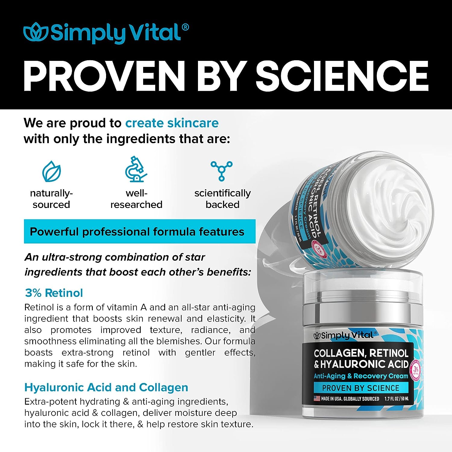 SimplyVital Face Moisturizer Collagen Cream - Anti Aging Neck and Décolleté - Made in USA Day &amp; Night Face Cream - Moisturizing, Lifting &amp; Recovery - 1.7oz