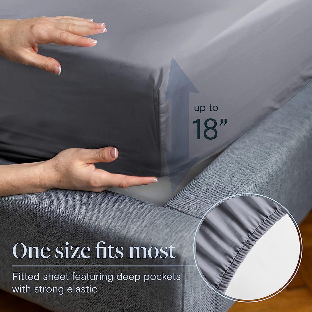 LuxClub 6 PC Queen Sheet Set Bamboo Sheets Deep Pockets 18" Eco Friendly Wrinkle Free Cooling Sheets Machine Washable Hotel Bedding Silky Soft -Silver Queen