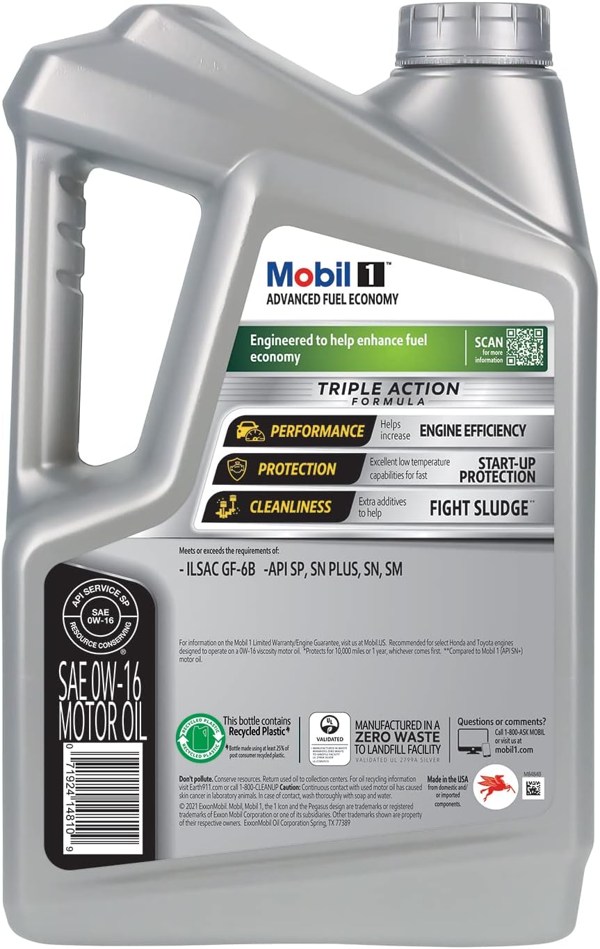 Mobil 1 Advanced Fuel Economy Full Synthetic Motor Oil 0W-16, 5 Quart