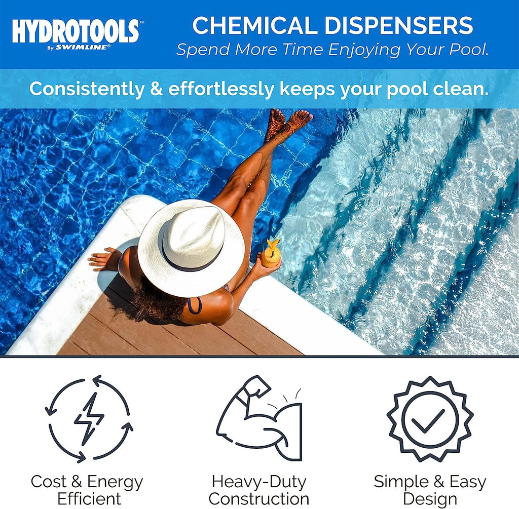 HYDROTOOLS BY SWIMLINE 8720 Extra Large Capacity Pool &amp; Spa Chemical Dispenser | Compatible With Bromine &amp; Chlorine Supports 1-3’’ Tablets | Adjustable Control Ring For Customizable Flow Rate