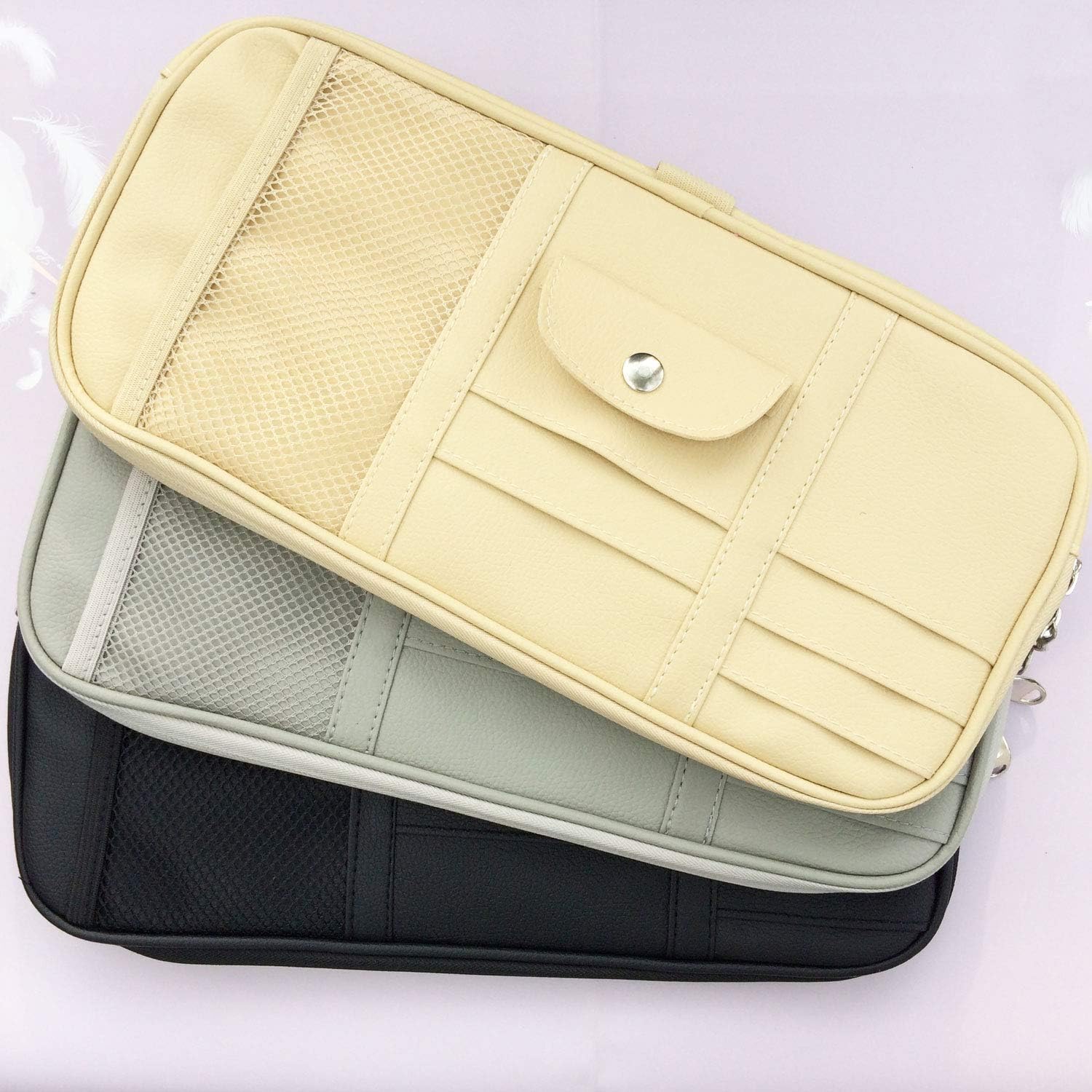 Da by Car Sun Visor Organizer Auto Car Visor Pocket and Interior Accessories Car Truck Visor Storage Pouch Holder with Multi-Pocket Net Zippers (Beige Light Yellow)