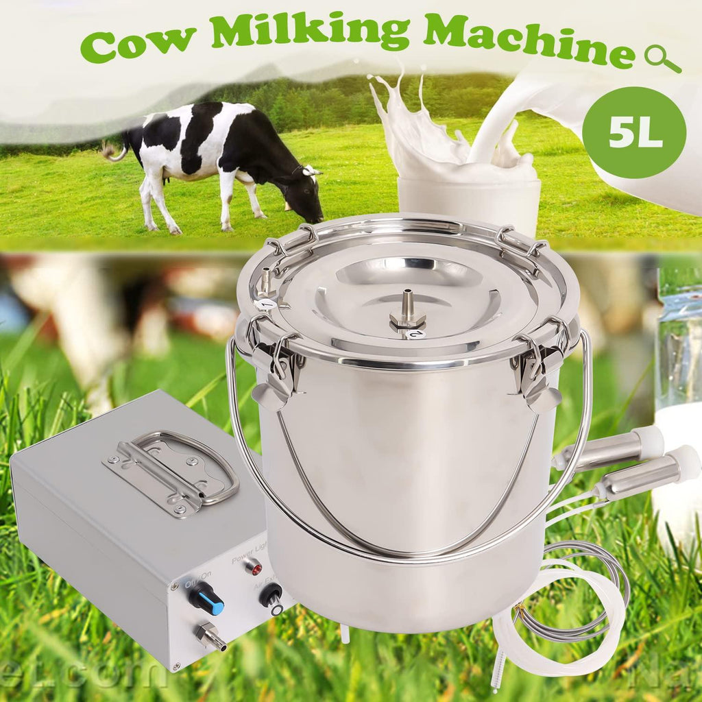 Electric Cow Goat MilMachine, Portable Pulsation MilMachine Single Bucket Piston Vacuum Pump 5L