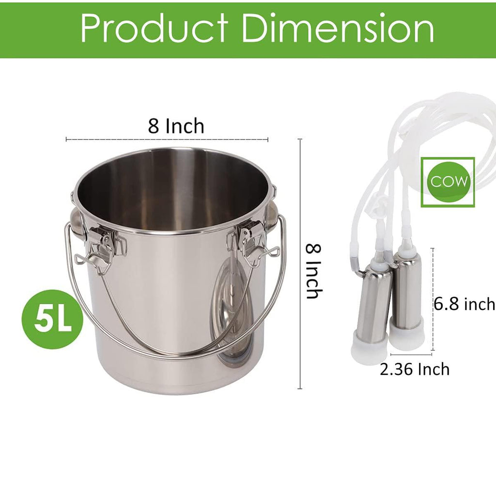 Electric Cow Goat MilMachine, Portable Pulsation MilMachine Single Bucket Piston Vacuum Pump 5L