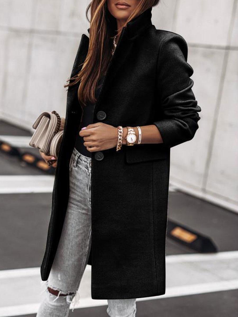 Solid Color Casual Loose Cardigan Woolen Coat