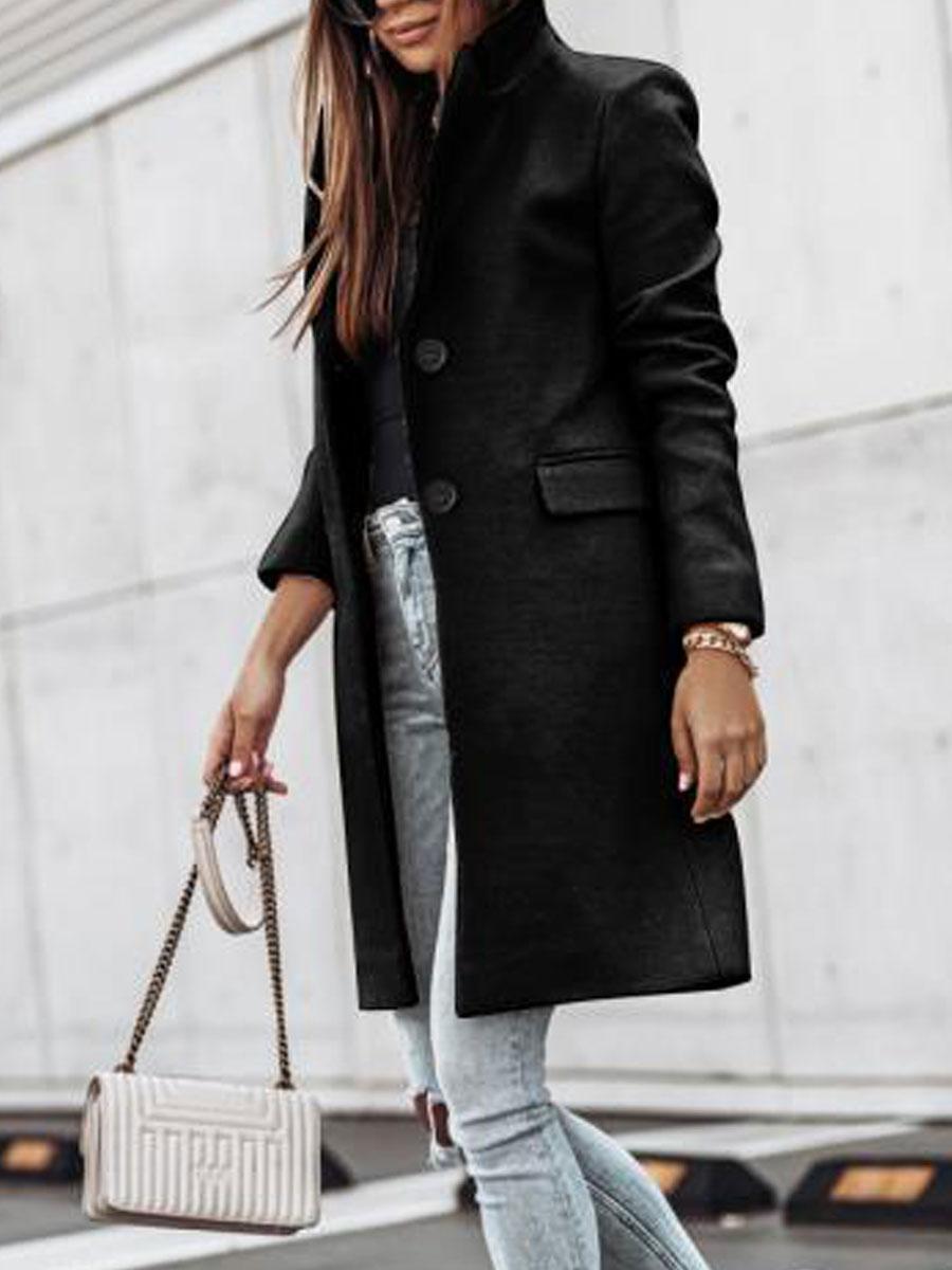 Solid Color Casual Loose Cardigan Woolen Coat