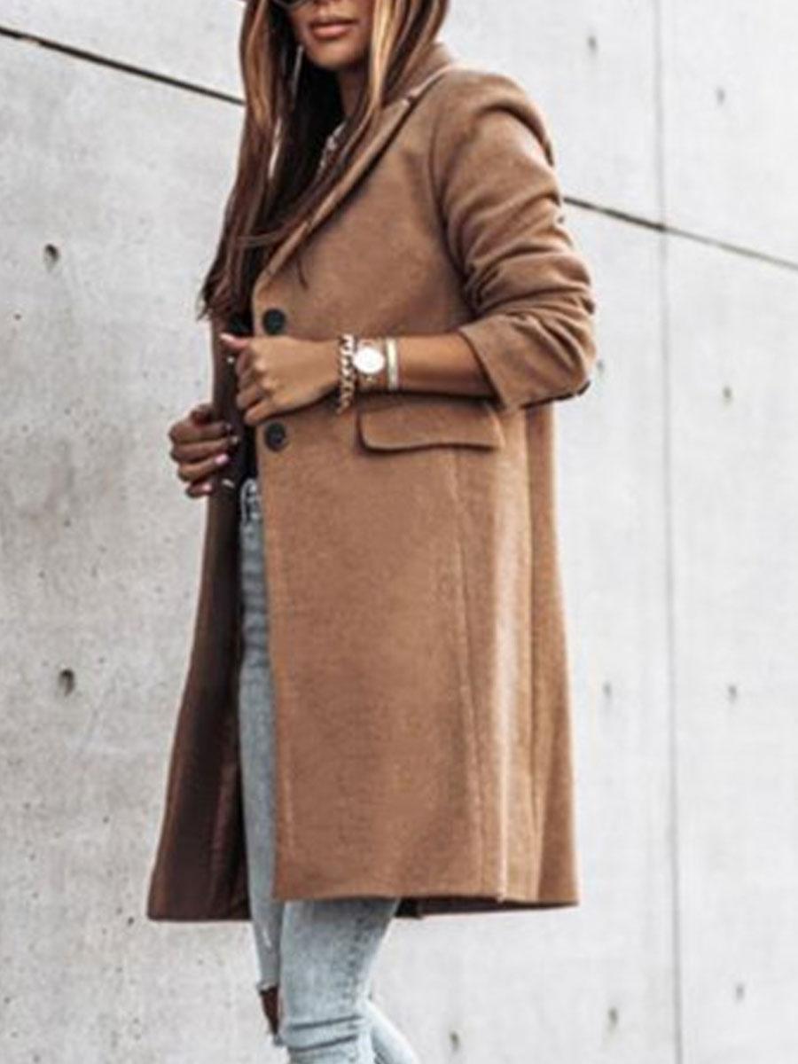 Solid Color Casual Loose Cardigan Woolen Coat