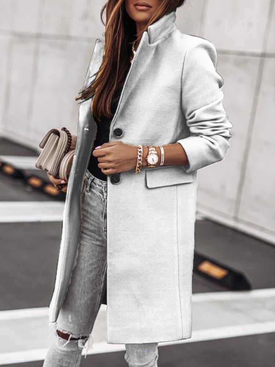 Solid Color Casual Loose Cardigan Woolen Coat