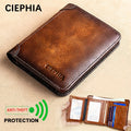 1pc Genuine Leather Rfid BlocWallets For Men, Retro Thin Short Multi-functional ID Credit Card Holder, Gifts To Men On Valentine's Day