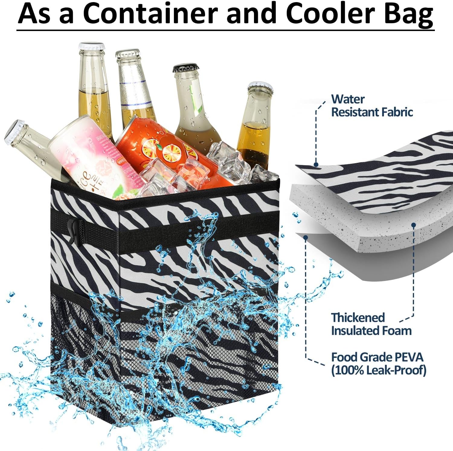 ELONGRIVER Car Trash Can Bin for Car Back Seat Leak Proof, Cute Car Trash Bag Hanging, Vehicle Trash Can for SUV Truck Van, Automotive Car Garbage Cans Front Seat Zebra