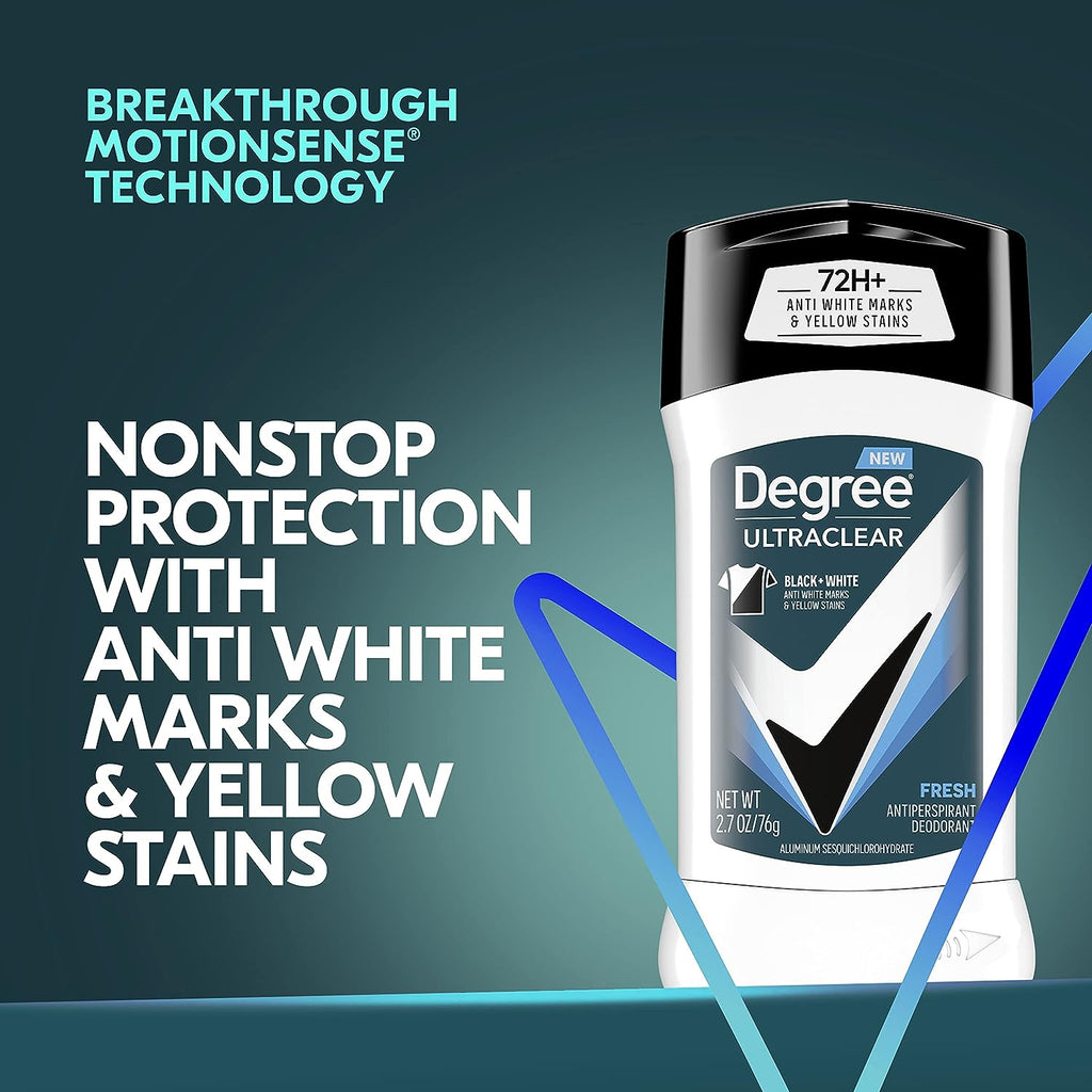 Degree Men UltraClear Antiperspirant Deodorant Fresh, Pack of 12, 72-Hour Sweat &amp; Odor Protection Antiperspirant For Men With MotionSense Technology 2.7 oz