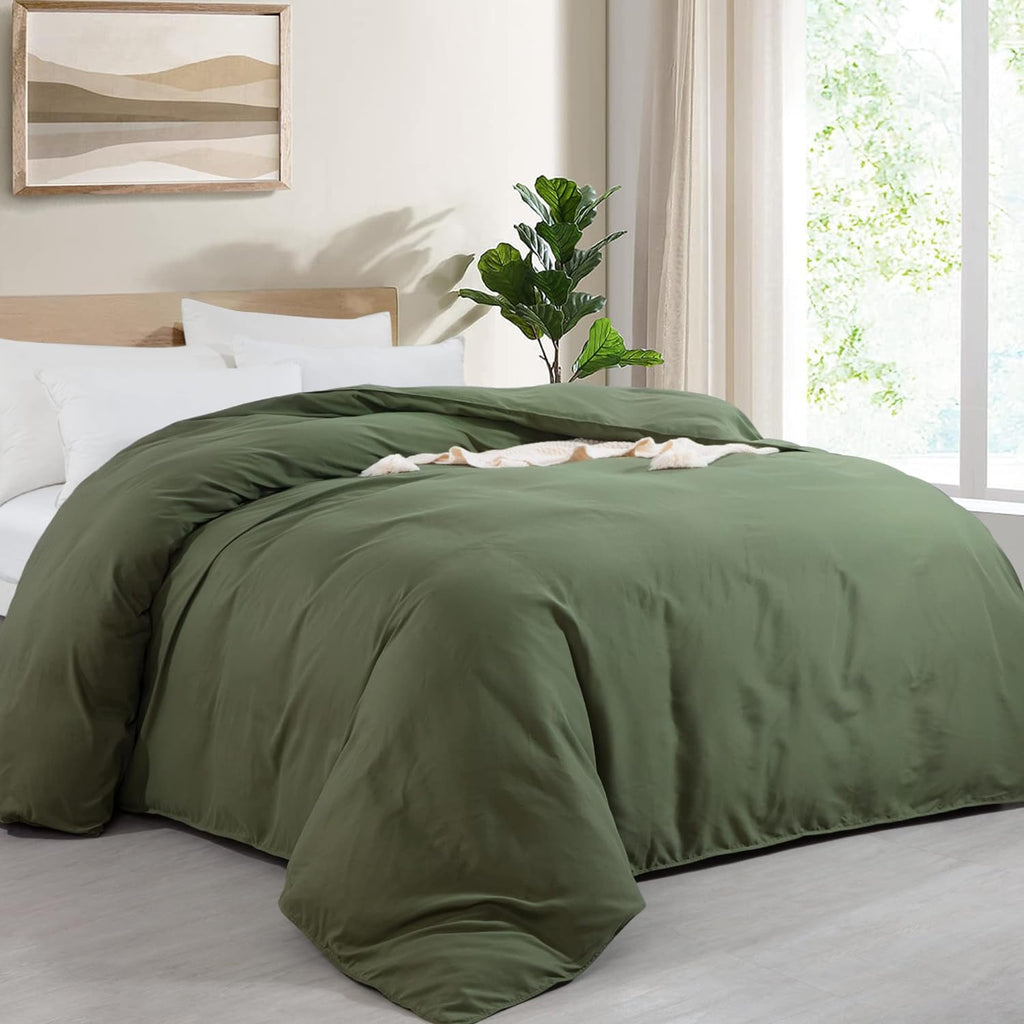 HOMBYS Oversized King Duvet Cover 120 x120 Inch, Ultra Soft Microfiber Olive Green Duvet Cover for All Season with Ziper Closure, 8 Coner Tabs (Olive Green, Oversized King)