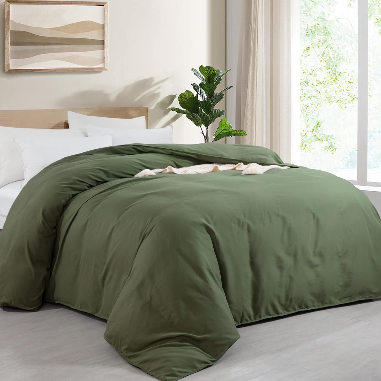 HOMBYS Oversized King Duvet Cover 120 x120 Inch, Ultra Soft Microfiber Olive Green Duvet Cover for All Season with Ziper Closure, 8 Coner Tabs (Olive Green, Oversized King)