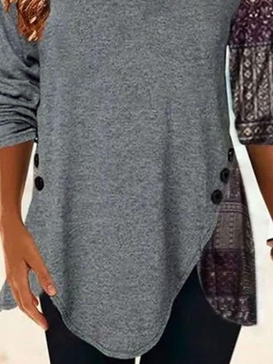 Casual Loose Retro Printed Long-sleeved T-shirt