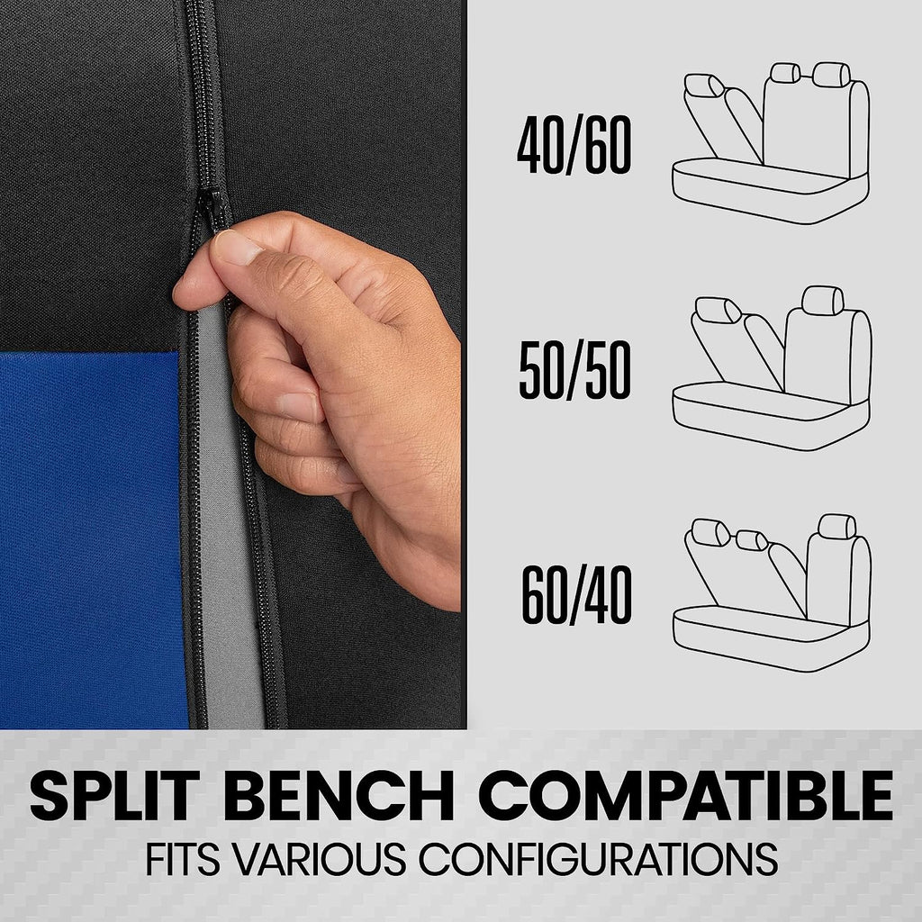 BDK PolyPro Car Seat Covers Full Set in Blue on Black – Front and Rear Split Bench Seat Covers, Easy to Install, Car Accessories for Auto Trucks Van SUV