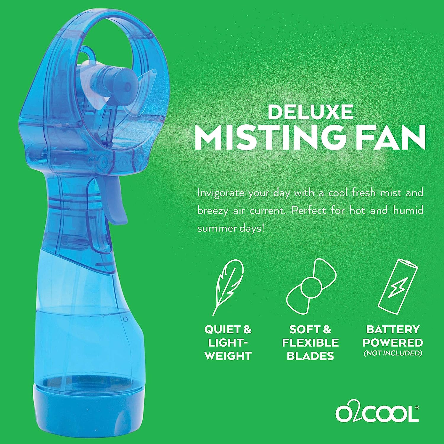 O2COOL Deluxe Handheld Battery Powered Water Misting Fan (Light Blue)