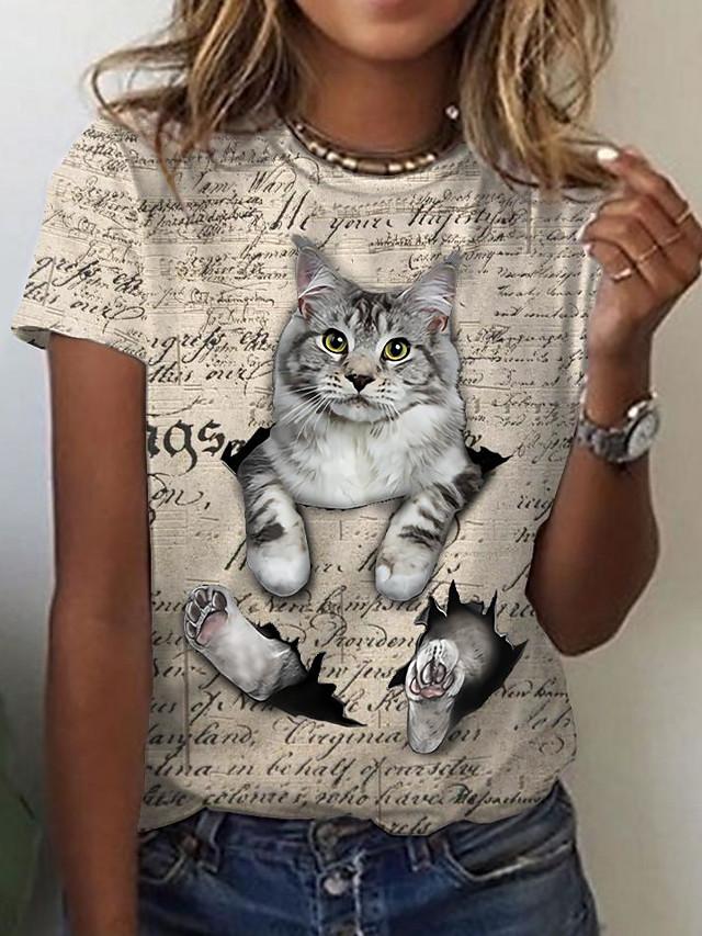 Ladies Cat Print T-shirt