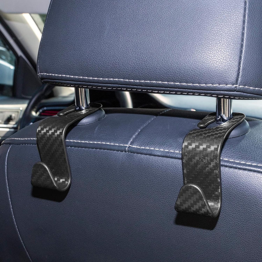 LivTee Car Seat Headrest Hook, Auto Seat Hook Hangers Organizer Interior Accessories for Purse Coats Umbrellas Grocery Bags Handbag, 4-Pack - Carbon Fiber