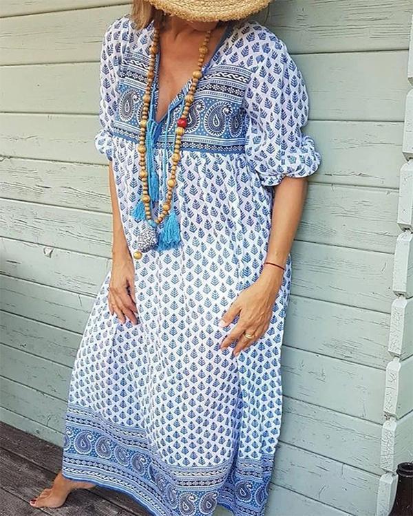floral v neck half sleeve cotton summer dress