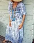 floral v neck half sleeve cotton summer dress