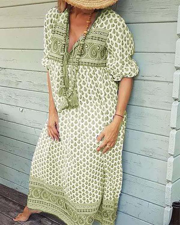 floral v neck half sleeve cotton summer dress